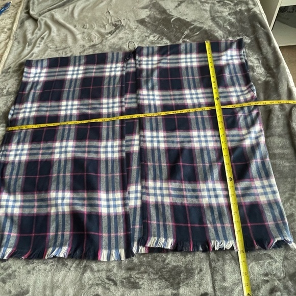 Loft Womens Plaid Frayed Hem Knit Wrap Open Cardigan Sweater XS-S Blue Pink - Picture 9 of 9